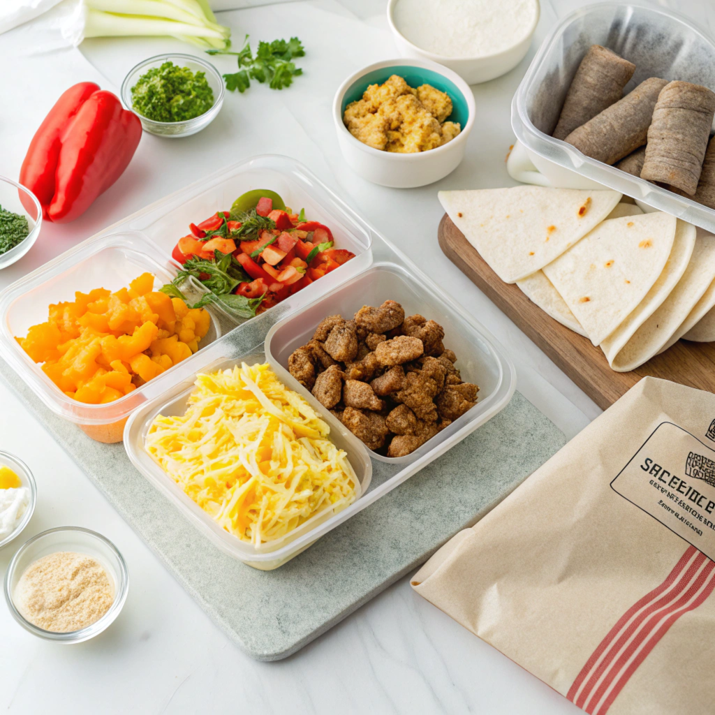 Ingredients for a breakfast burrito meal prep